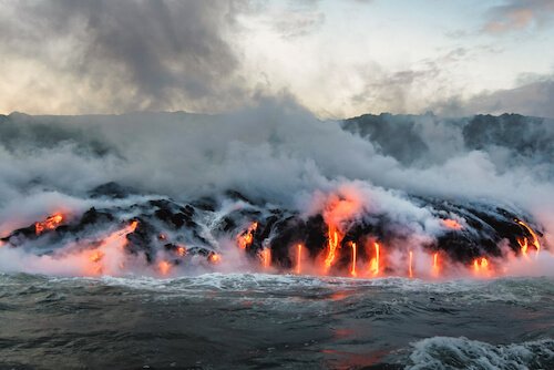 Pacific Ocean Volcano erupting and lava flow on Big Island Hawaii - image by AllanG