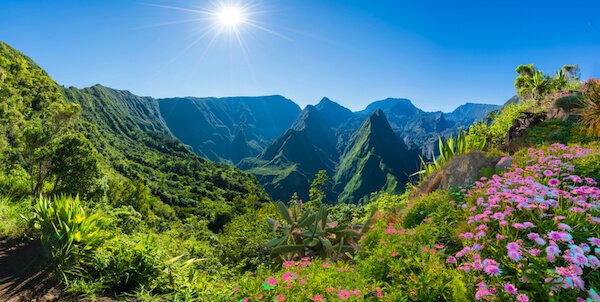 La Réunion landscape with volcanic peaks