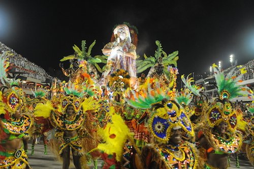 Carnival in Brazil with bright costumes at night