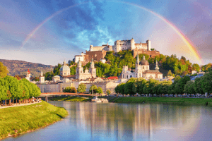 Salzburg with rainbow
