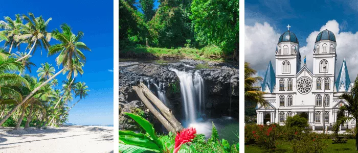 samoa header impressions: beach - waterfalls - Apia cathedral samoa_header_impressions