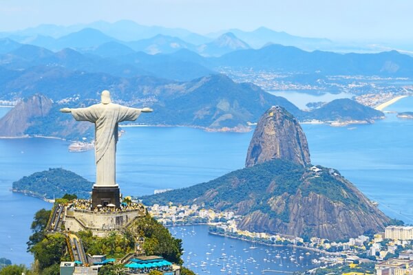 south america landmark: rio de janeiro with sugarloaf mountain and christ the redeemer statue
