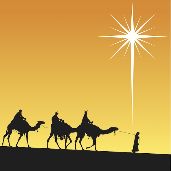 Christmas star leading three wise men