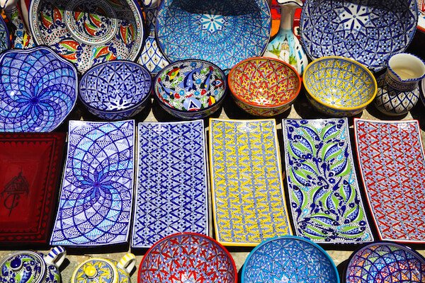 Pottery sold at a market in Tunisia