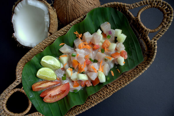 Polynesian seafood salad with coconut