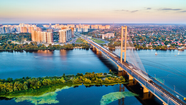 Kyiv's Southern Bridge crossing the Dnieper River